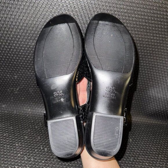 SAS Open Toe Suntimer Black Patent Leather Croc Print Tripad Sandals Size 8.5 - Picture 7 of 9